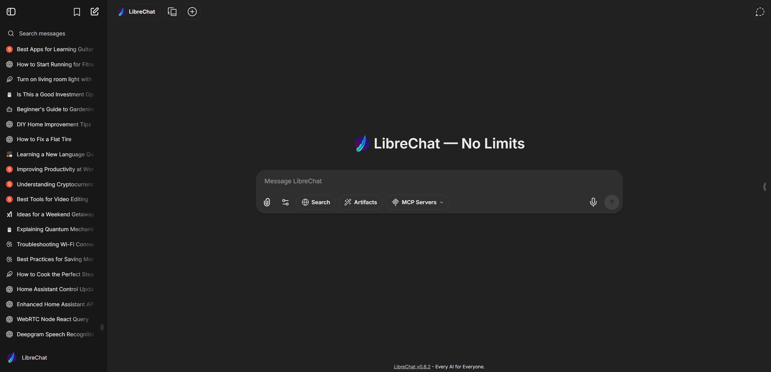 LibreChat desktop interface in dark mode