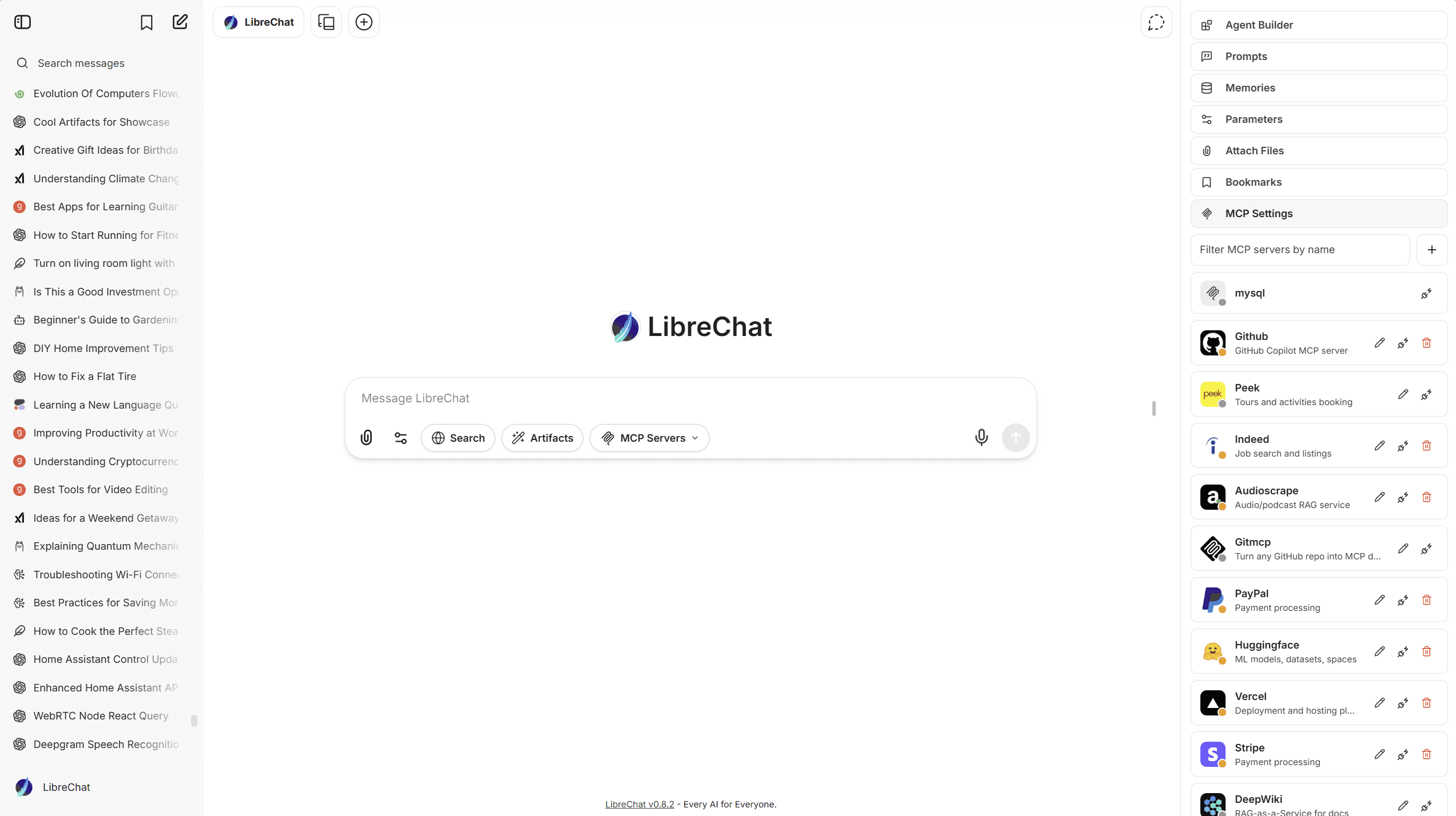 LibreChat desktop interface in light mode