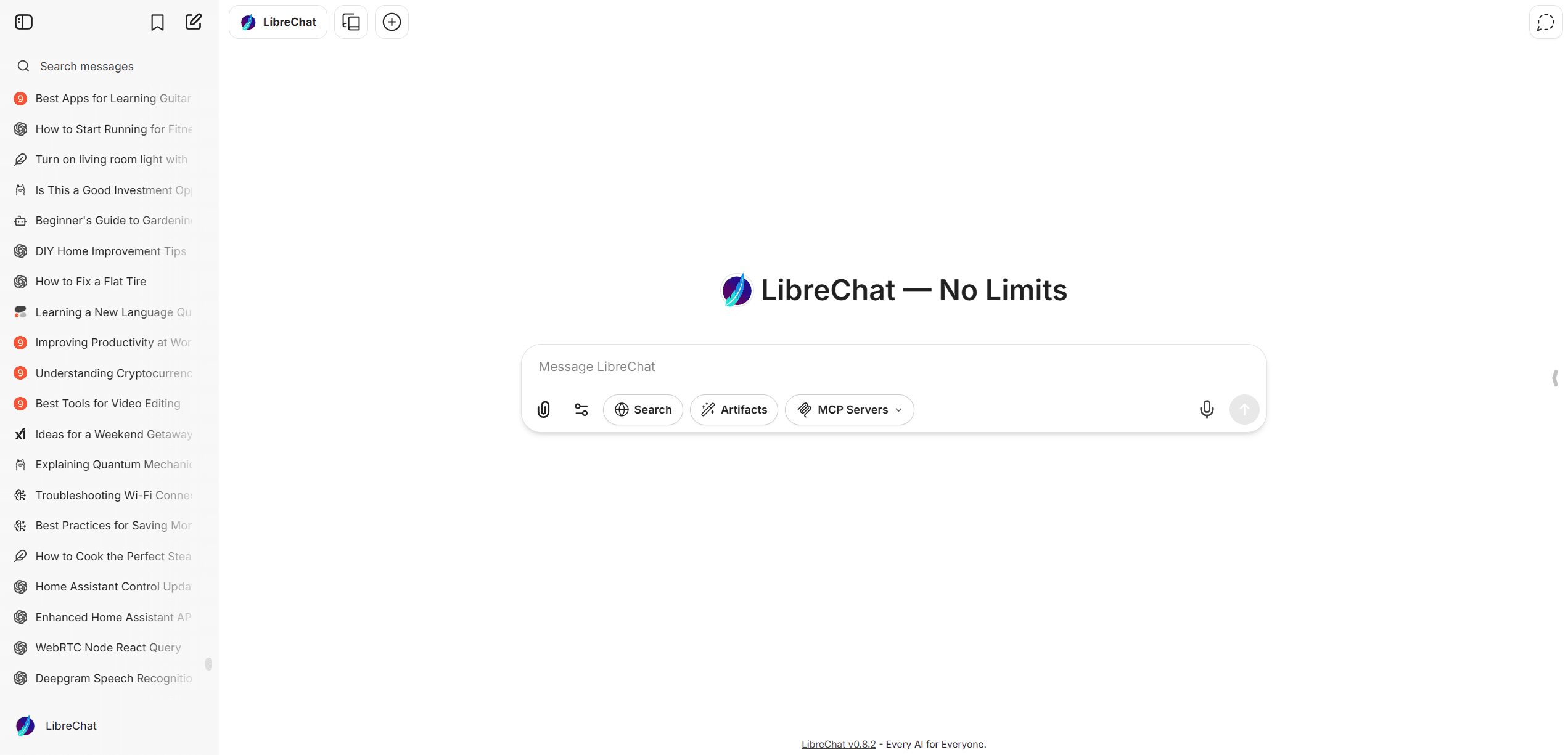 LibreChat desktop interface in light mode