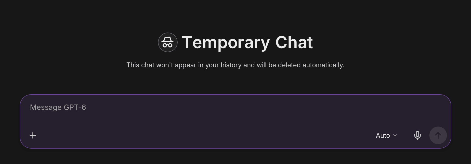 A new temporary chat: the Temporary Chat landing message and the tinted message box